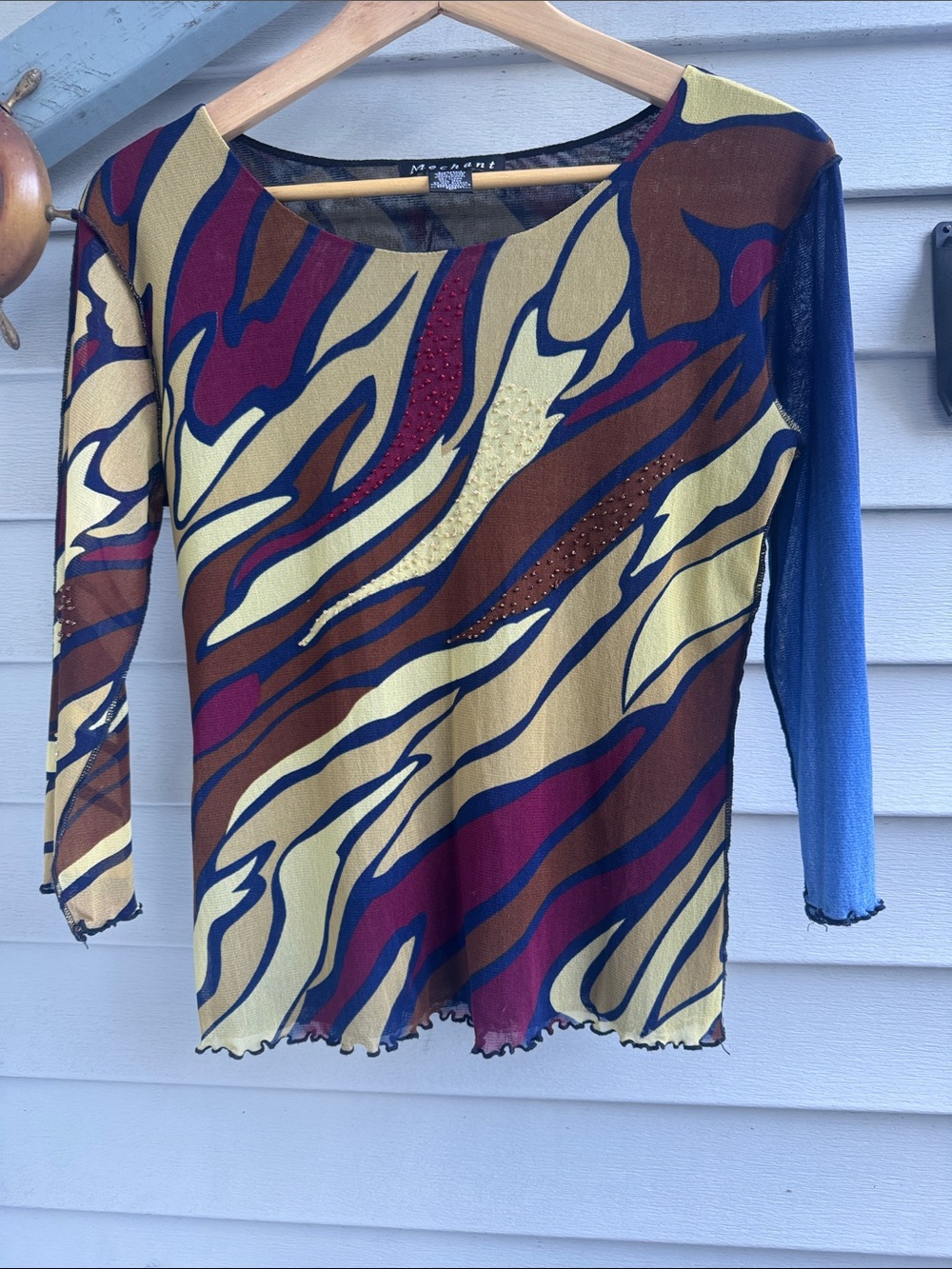 Mechant Multicolor Abstract Long-Sleeve Scoop Neck Top